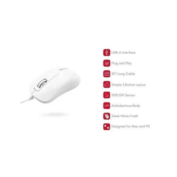 Macally USB Mouse Wired MAC Or Pc 3 Buttons Scroll Wheel MKMOUSE 1000 DPI Sensor - Picture 8 of 10